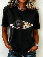 T-shirt féminin adorable représentant un labrador et un corgi
