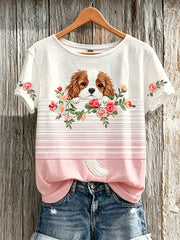 T-shirt décontracté à manches courtes pour femme, imprimé d’un mignon motif de chien