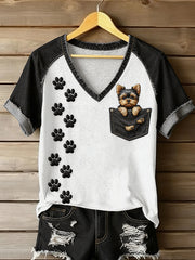 T-shirt vintage à manches courtes, ample, à imprimé chien et motifs animaliers, tendance féminine