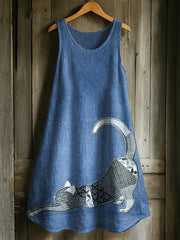 Animal Cat Art Imprimé Sans Manches Robe Femme