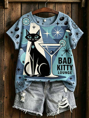 T-shirt amusant pour femmes avec imprimé géométrique de chat