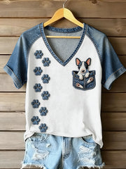 T-shirt vintage à manches courtes, ample, à imprimé chien et motifs animaliers, tendance féminine
