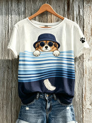 T-shirt décontracté à manches courtes pour femme, imprimé d’un mignon motif de chien