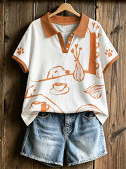 T-shirt polo à imprimé artistique chien pour femme