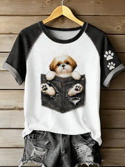 T-shirt vintage à manches courtes, ample, à imprimé chien et motifs animaliers, tendance féminine