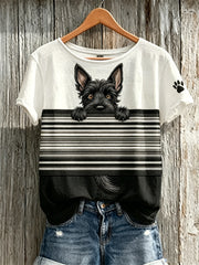 T-shirt à manches courtes Peeking Scottish Terrier Dog & Paw Print pour femme
