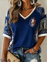 Chemise en lin à col V pour femme, motif France Football