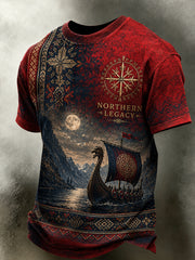 T-shirt décontracté avec impression artistique de style nordique viking norvégien rétro
