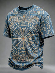 T-shirt à manches courtes à imprimé viking vintage boussole pour homme