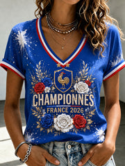 T-shirt femme France Football à col en V et épaules dénudées, manches courtes
