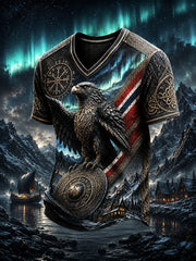 T-shirt décontracté avec impression artistique de style nordique viking norvégien rétro