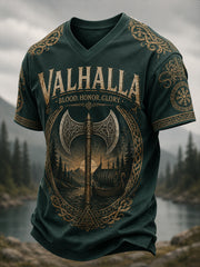 T-shirt rétro pour homme à manches courtes, imprimé motifs vikings