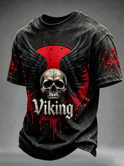 Crâne Viking Vintage Homme Avec Ailes Art Imprimer T-shirt à manches courtes