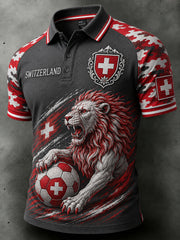 Polo décontracté à manches raglan pour homme, imprimé sur le thème du football