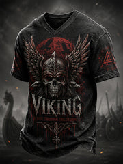 T-shirt rétro pour homme à manches courtes, imprimé motifs vikings