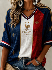 Chemise en lin à col V pour femme, motif France Football