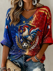 Chemise en lin à col V pour femme, motif France Football