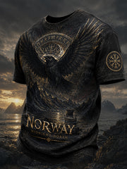 T-shirt décontracté avec impression artistique de style nordique viking norvégien rétro
