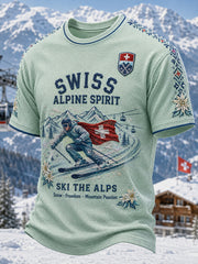 T-shirt homme à manches courtes, à motif ski, avec texture gaufre