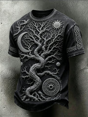 Retro Viking Celtic Mythological Pattern Imprimé T-shirt délavé pour hommes