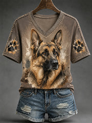 Mignon aquarelle chien imprimer cadeau pour les amoureux des animaux de compagnie Casual V-Neck Tee