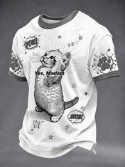 T-shirt décontracté unisexe pour hommes, imprimé pop art chat