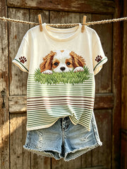 T-shirt décontracté à manches courtes pour femme, imprimé d’un mignon motif de chien