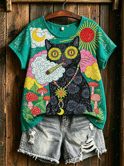 T-shirt imprimé chat moderne style graffiti pour femmes
