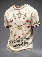 T-shirt décontracté pour homme en verre imprimé, style rétro sur le thème de la Fête nationale française