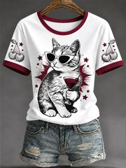 T-shirt décontracté pour femme avec imprimé pop art représentant un chat