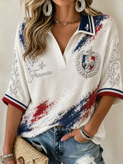 T-shirt femme France Football à manches mi-longues et col en V