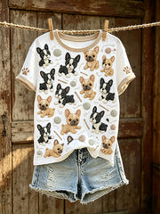 T-shirt décontracté à manches courtes pour femme, imprimé d’un mignon motif de chien