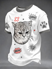 T-shirt unisexe décontracté à imprimé chat Pop-Art pour hommes