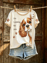 T-shirt décontracté à manches courtes pour femme, imprimé d’un mignon motif de chien