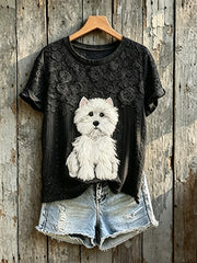 Lovely White Dog Art T-shirt à manches courtes pour femmes