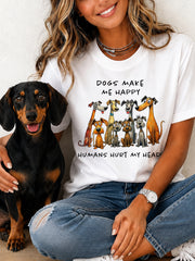 T-shirt décontracté imprimé pour les passionnés d’animaux: «Les chiens m’amusent, les humains me donnent mal à la tête» – idée cadeau originale pour les amoureux des animaux