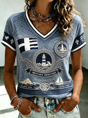 T-shirt à col en V imprimé celtique de Bretagne pour femmes
