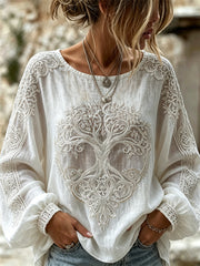 Chemise femme chic Viking Tree of Life noeud celtique imprimé de dentelle florale coton-lin