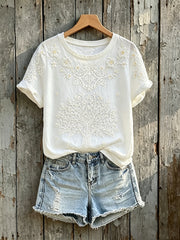 T-shirt femme élégant à manches courtes, motif floral Arbre de vie