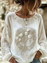 Chemise femme chic Viking Tree of Life noeud celtique Roses imprimé floral en coton et lin