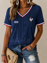 Cadeau pour femmes, fan de football, t-shirt décontracté à col en V avec imprimé