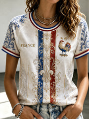T-shirt manches courtes col rond pour femmes, football français