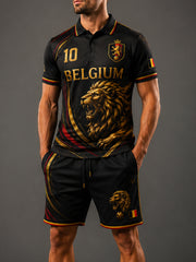 Ensemble de polo à manches courtes pour homme, orné d’un imprimé sur le thème du lion et du football
