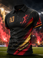 Polo raglan à manches courtes pour homme, orné d’un imprimé aux motifs de flammes et de football