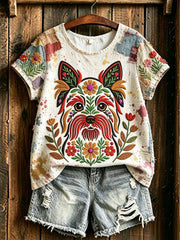 T-shirt romantique pour femme à imprimé motif chien