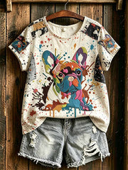 T-shirt romantique pour femme à imprimé motif chien