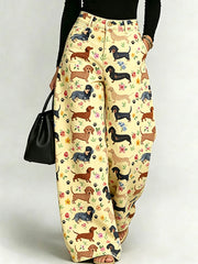 Pantalon à jambes larges pour femme, motif animalier artistique