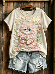 T-shirt à la mode imprimé chat pour femmes