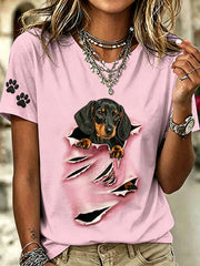 Animal Drôle Chiens Imprimé Mode Vintage Loose T-shirt à manches courtes