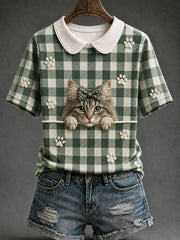 T-shirt à carreaux Maine Coon Cat Femme